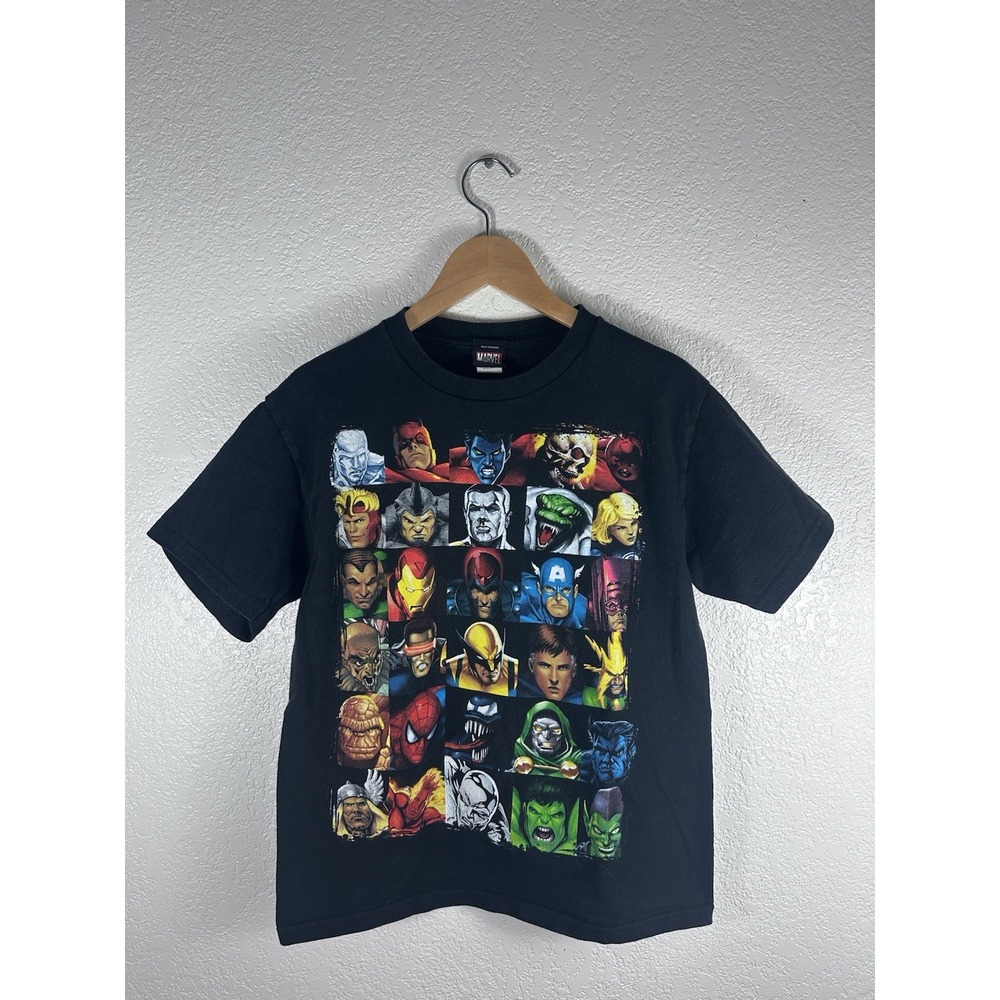Marvel Mad Engine Boys Large Black Graphic T Shirt Spider-Man Hulk Wolverine
